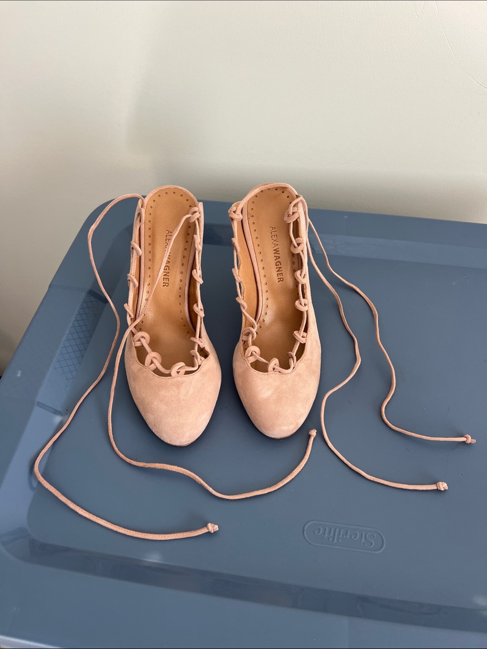 Alexa Wagner chanel marcelle T 85 pale pink suede lace up open back heels 37